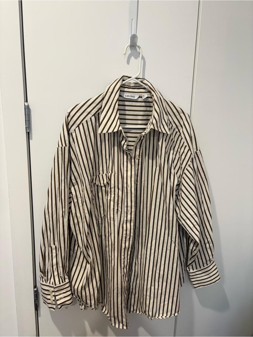 & Other Stories Large Striped Oversized Button-Up Shirt in Cream and Brown - Picture 2 of 3